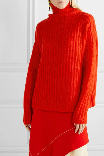 Shop Marni Ribbed Mohair-blend Turtleneck Sweater In Red