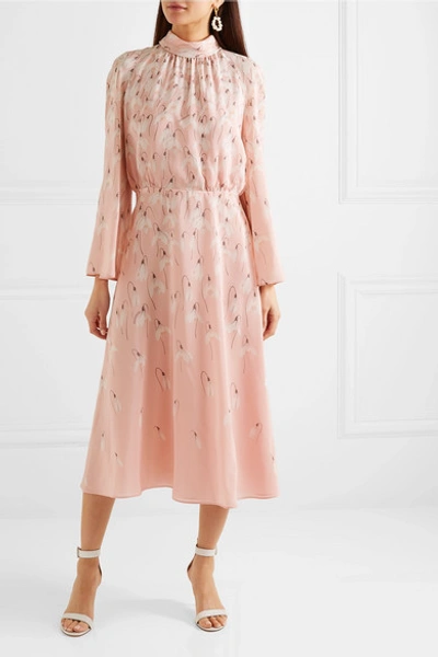 Shop Valentino Floral-print Silk Crepe De Chine Midi Dress In Pink