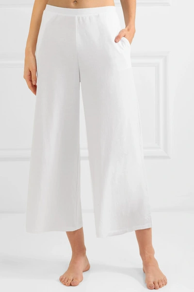 Shop Skin Jolie Cropped Pima Cotton-jersey Pajama Pants In White