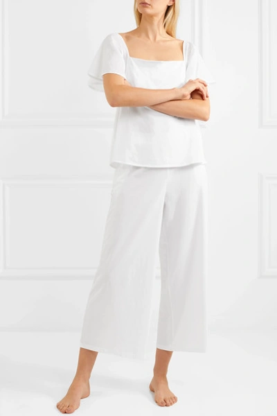Shop Skin Jolie Cropped Pima Cotton-jersey Pajama Pants In White