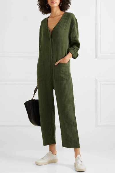 Shop The Great The Union Cotton-gauze Jumpsuit In Green