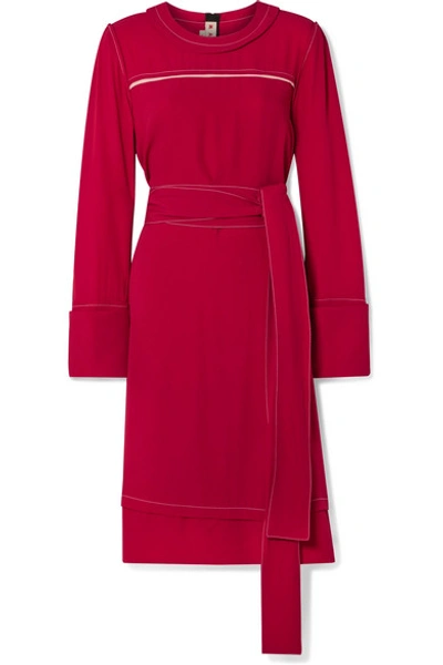 Shop Marni Belted Crepe Dress In Red
