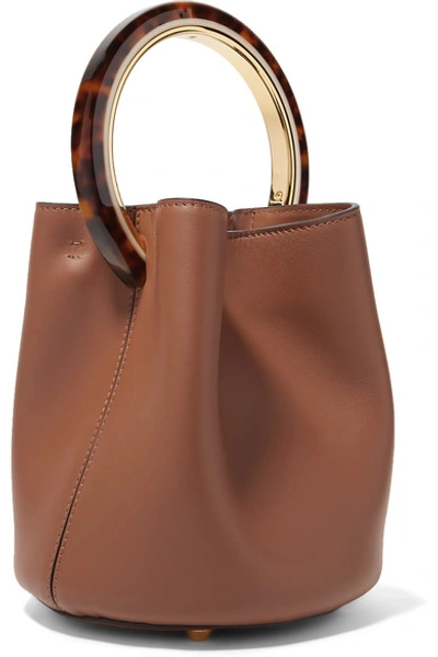 Shop Marni Pannier Leather Bucket Bag In Brown