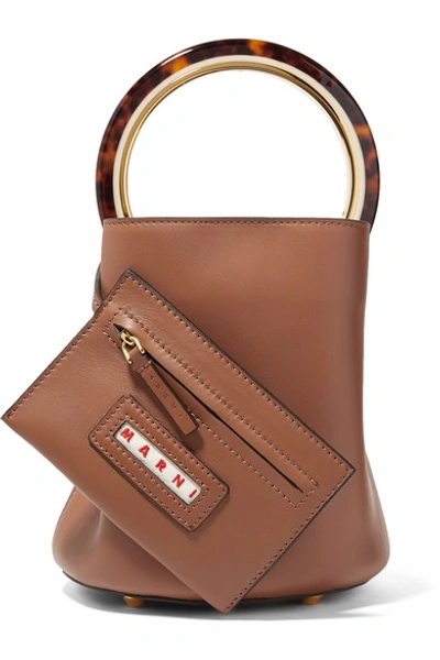 Shop Marni Pannier Leather Bucket Bag In Brown