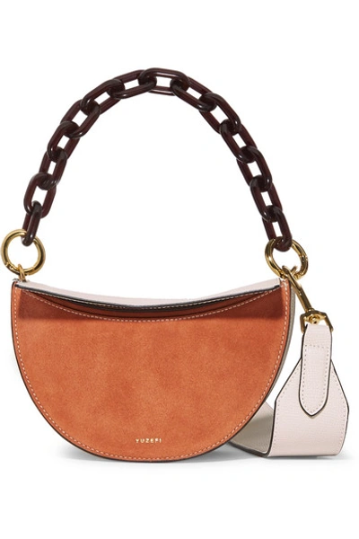 Shop Yuzefi Doris Two-tone Suede And Textured-leather Shoulder Bag In Brown