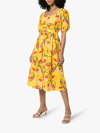 Shop Borgo De Nor Floral Print Midi-dress In Yellow