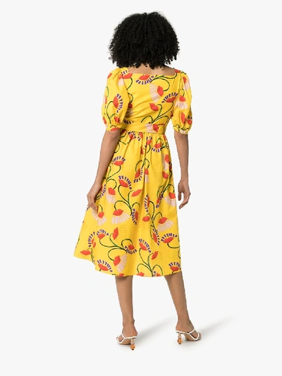 Shop Borgo De Nor Floral Print Midi-dress In Yellow