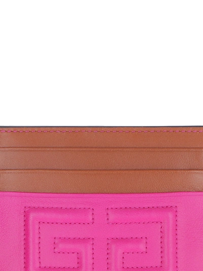 Shop Givenchy Logo Detail Two-tone Leather Card Holder In Cyclamen