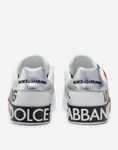 Shop Dolce & Gabbana Portofino Sneakers In Printed Calfskin Nappa In White