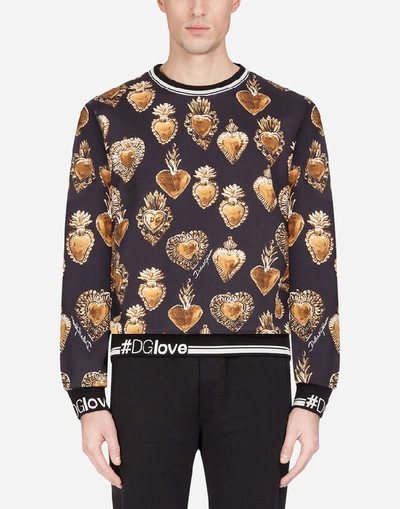 Shop Dolce & Gabbana Cotton Sweatshirt With Sacred Heart Print In Black