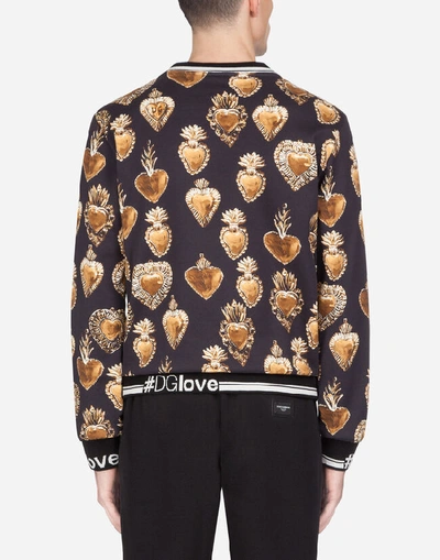Shop Dolce & Gabbana Cotton Sweatshirt With Sacred Heart Print In Black