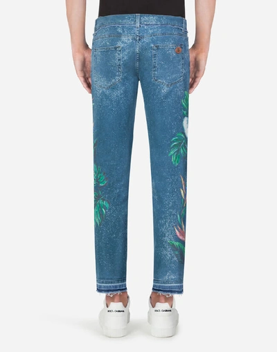 Shop Dolce & Gabbana Skinny Stretch Jeans With Anthurium Print In Blue