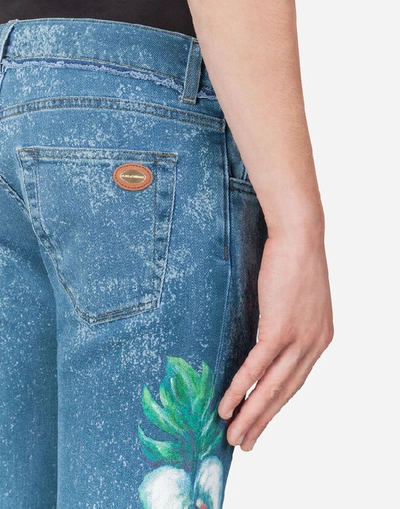 Shop Dolce & Gabbana Skinny Stretch Jeans With Anthurium Print In Blue