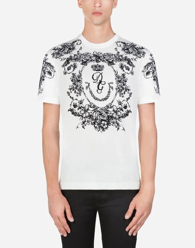 Shop Dolce & Gabbana Cotton T-shirt With Flocked Print In White