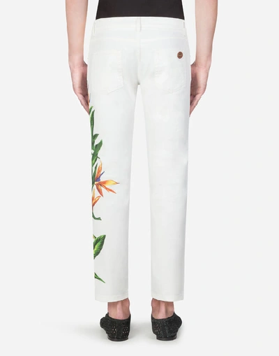 Shop Dolce & Gabbana Skinny Stretch Jeans With Bird Of Paradise Print In White