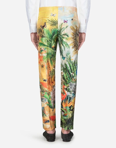 Shop Dolce & Gabbana Silk Pants With Tropical King Print In Multi-colored