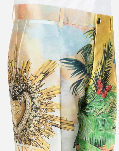 Shop Dolce & Gabbana Silk Pants With Tropical King Print In Multi-colored