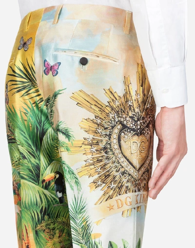 Shop Dolce & Gabbana Silk Pants With Tropical King Print In Multi-colored