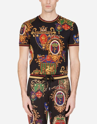 Shop Dolce & Gabbana Cotton T-shirt With Emblem Print In Black