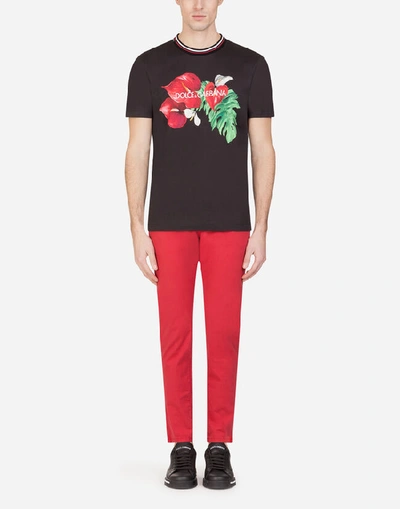 Shop Dolce & Gabbana Cotton T-shirt With Anthurium Print In Floral Print
