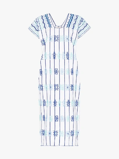 Shop Pippa Holt Embroidered Kaftan Midi Dress In Blue