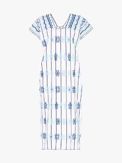 Pippa Holt Embroidered Kaftan Midi-dress In Blue