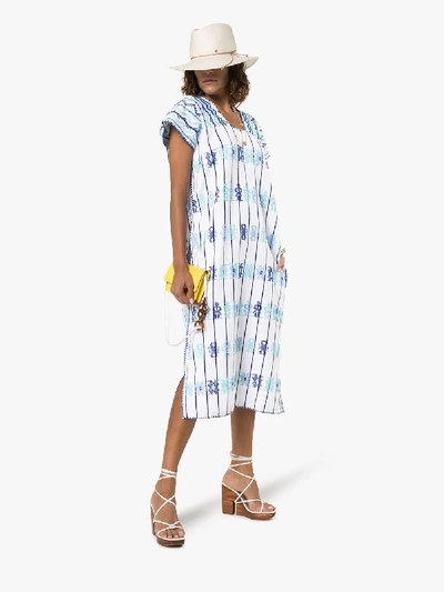 Shop Pippa Holt Embroidered Kaftan Midi Dress In Blue