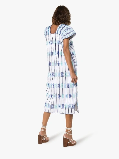 Shop Pippa Holt Embroidered Kaftan Midi Dress In Blue