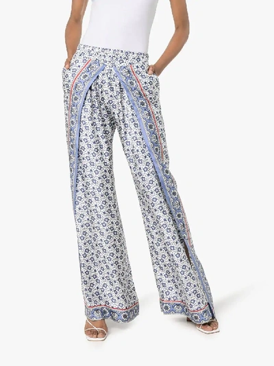 Shop Chloé Bandanna Print Split Trousers In 99g Blue White 1