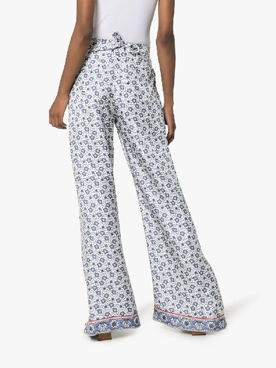 Shop Chloé Bandanna Print Split Trousers In 99g Blue White 1