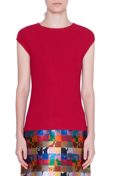 Shop Akris Punto Cap Sleeve Sweater In Cranberry