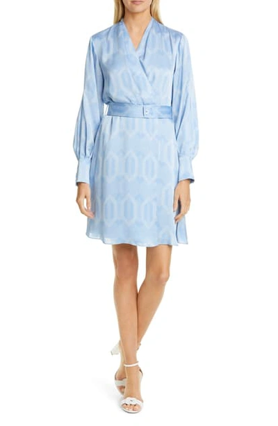 Shop Equipment Fanetta Geo Print Belted Long Sleeve Wrap Dress In Della Robbia Blue/ Blue Aere