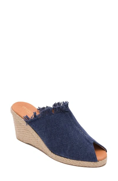 Shop Andre Assous Popy Frayed Wedge Mule In Navy Fabric