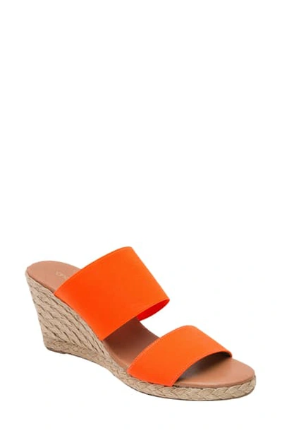 Shop Andre Assous Amalia Strappy Espadrille Wedge Slide Sandal In Neon Orange Fabric