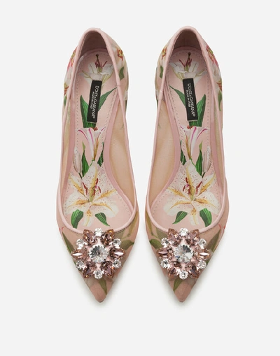 Shop Dolce & Gabbana Lily-print Mesh Pumps With Brooch Detail In Pink