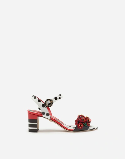 Shop Dolce & Gabbana Portofino-print Patent Leather Sandals With Embroidery In Floral Print