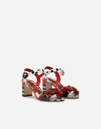 Shop Dolce & Gabbana Portofino-print Patent Leather Sandals With Embroidery In Floral Print