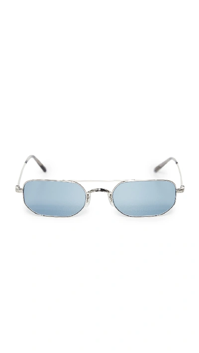 Shop Oliver Peoples Indio Sunglasses In Silver/cobalto