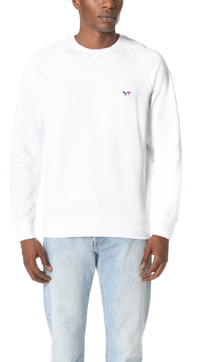 Shop Maison Kitsuné Tricolor Fox Patch Sweatshirt In White