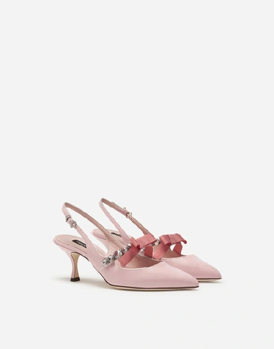 Shop Dolce & Gabbana Shiny Calfskin Lori Slingbacks With Bejeweled Detail In Pink