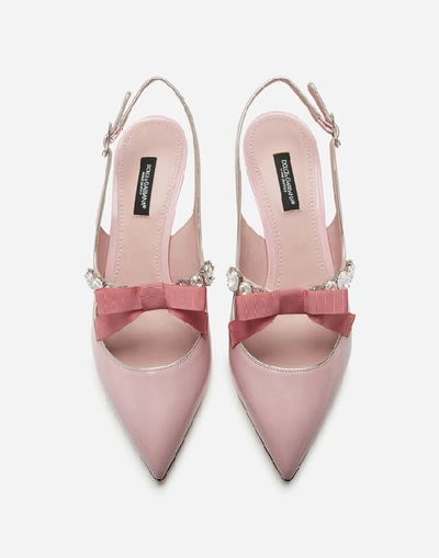 Shop Dolce & Gabbana Shiny Calfskin Lori Slingbacks With Bejeweled Detail In Pink