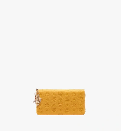 Shop Mcm Klara Zip Around Wallet In Monogram Leather In Golden Mango