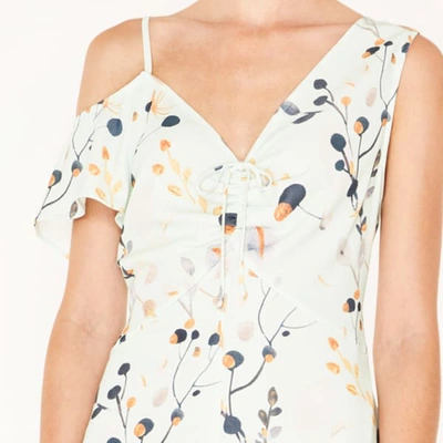 Shop Paisie Floral Asymmetric Shoulder Jumpsuit With Gathered Details In Mint Floral