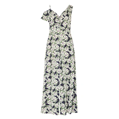 Shop Paisie Floral Asymmetric Shoulder Jumpsuit With Gathered Details In Green Navy Floral