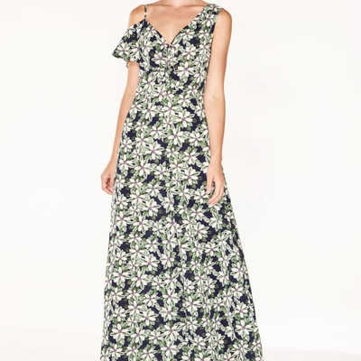 Shop Paisie Floral Asymmetric Shoulder Jumpsuit With Gathered Details In Green Navy Floral