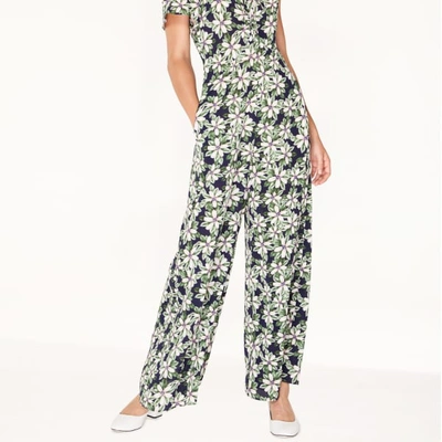 Shop Paisie Floral Asymmetric Shoulder Jumpsuit With Gathered Details In Green Navy Floral