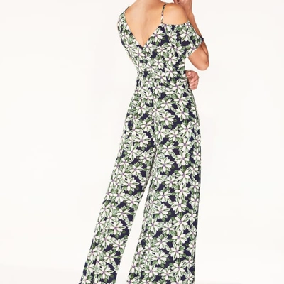 Shop Paisie Floral Asymmetric Shoulder Jumpsuit With Gathered Details In Green Navy Floral