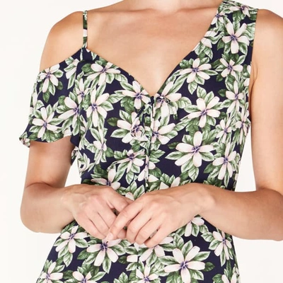 Shop Paisie Floral Asymmetric Shoulder Jumpsuit With Gathered Details In Green Navy Floral