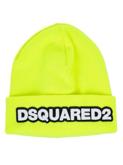 Shop Dsquared2 Knit Hat Double Wool W/patch In Giallo Fluo