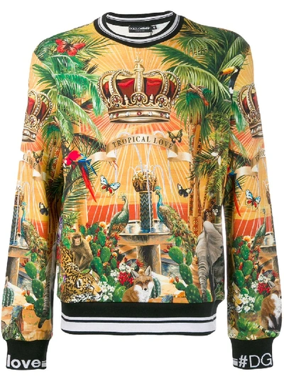 Shop Dolce & Gabbana Dg King Print Sweatshirt - Yellow